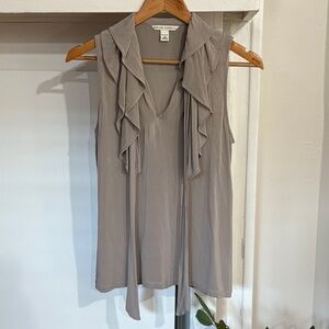 Banana Republic Lyla Stretch Knit Ruffle Neck Tie Neck Blouse